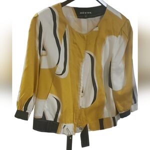 REVUE YELLOW AND WHITE ABSTRACT TOP COTTON SHELL